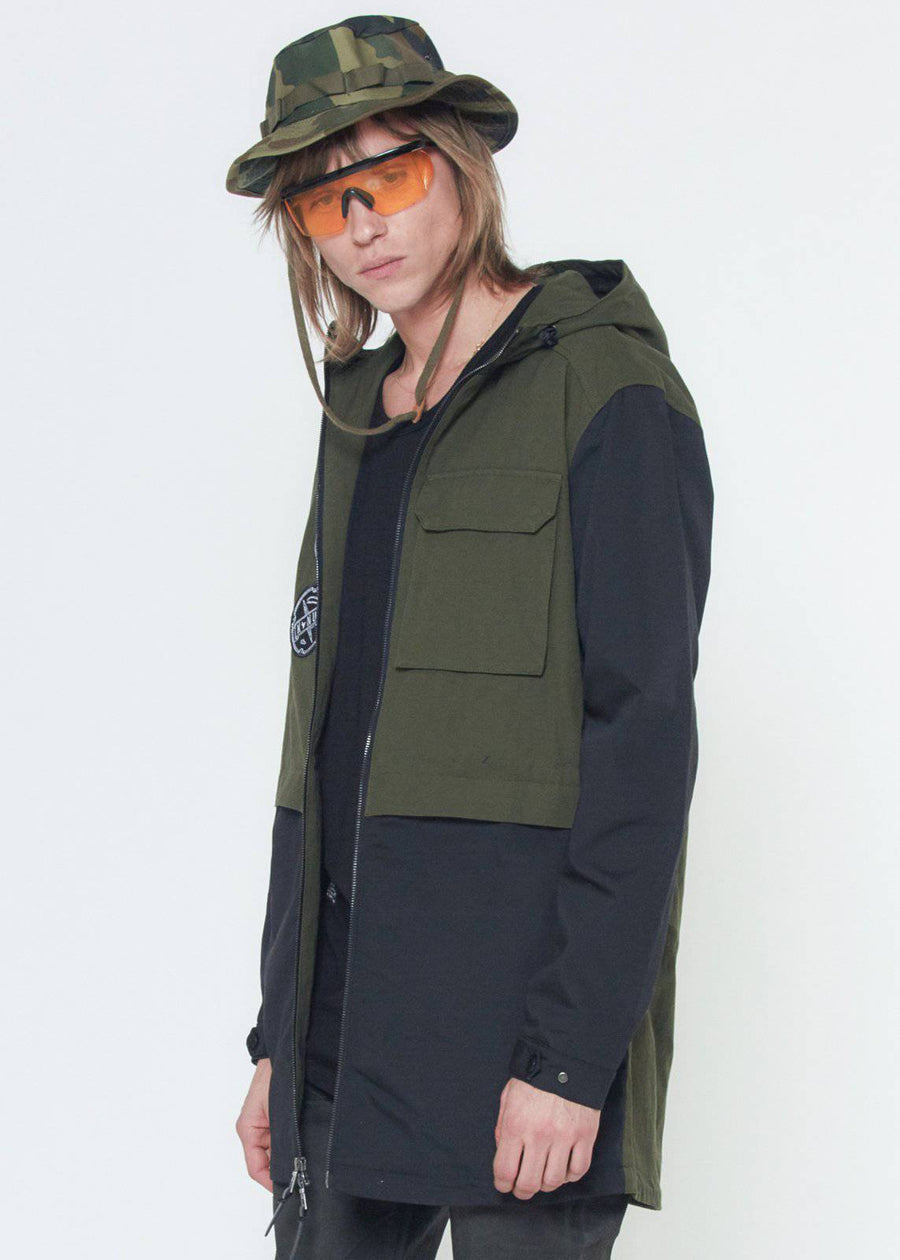 Konus Men's Hooded Jacket w/ Color Block x Patch in Olive - shopatkonus