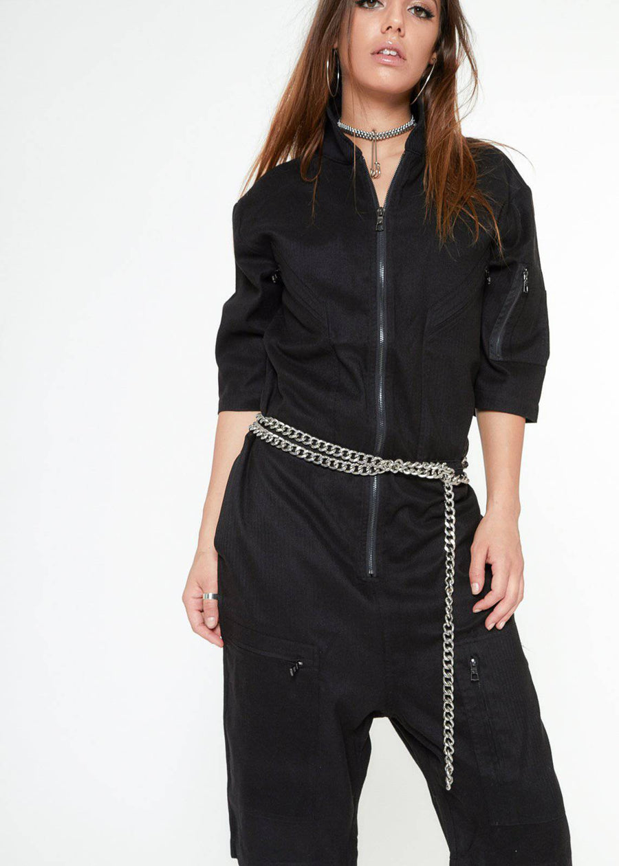 Konus Unisex Short Sleeve Overall With Zipper Pockets In Black - shopatkonus