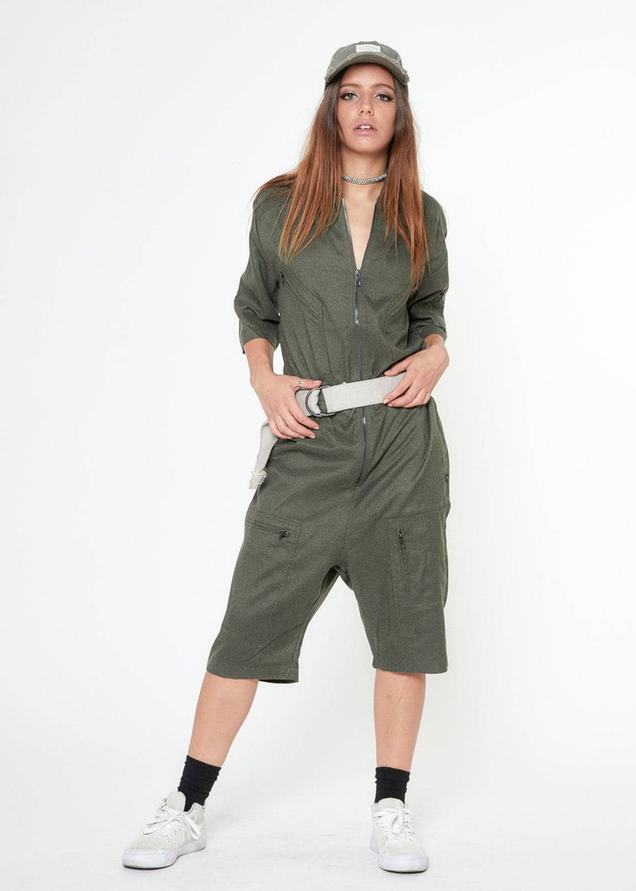 Konus Unisex Short Sleeve Overall With Zipper Pockets In Olive - shopatkonus