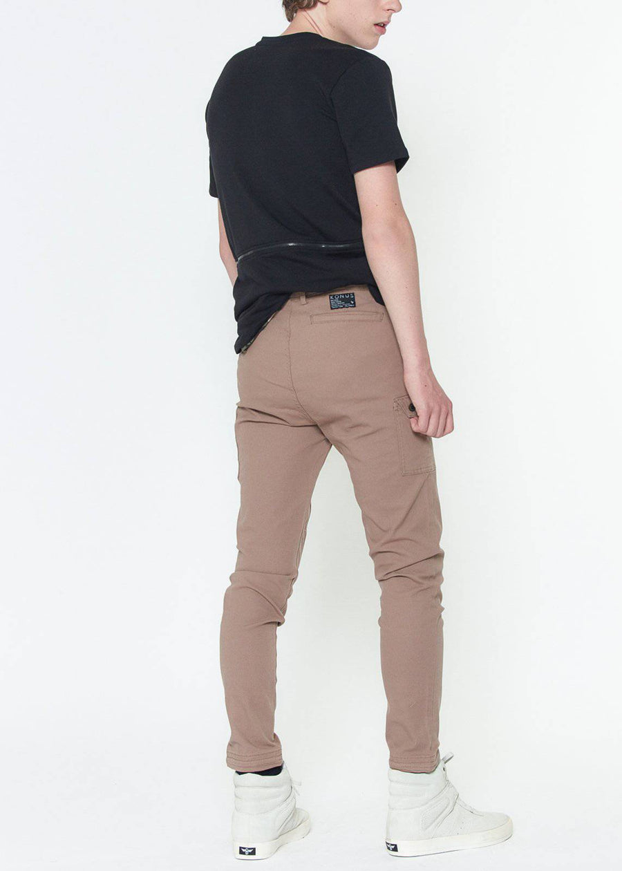 Konus Men's Slim Cargo Pants in Beige - shopatkonus