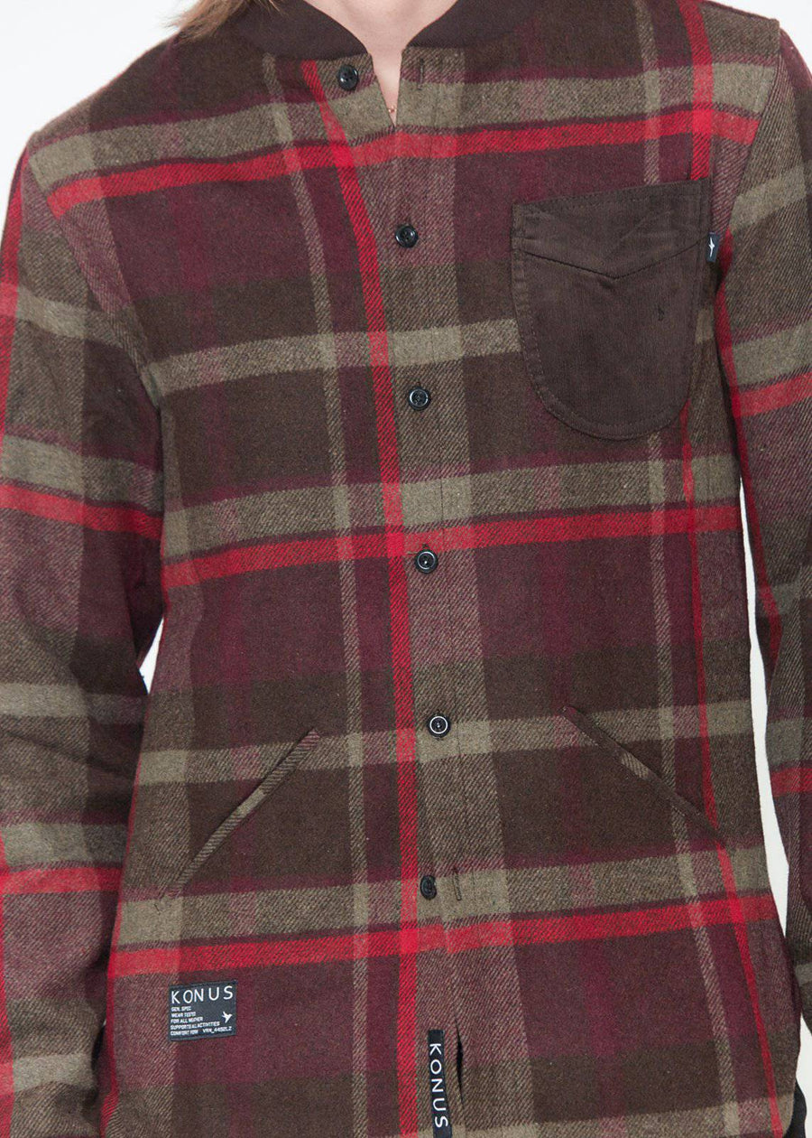 Konus Men's Wool Blend Shirt Jacket in Burgundy - shopatkonus