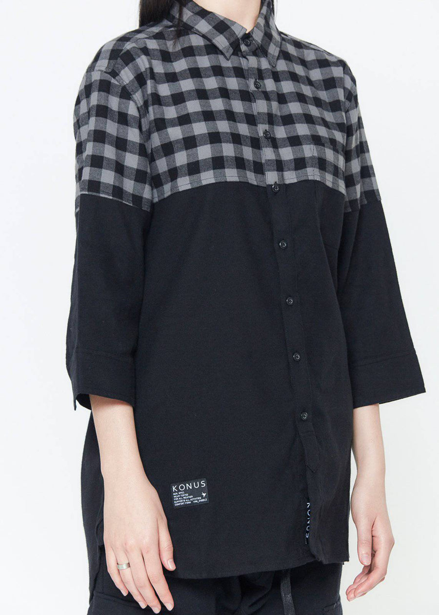 Konus Men's Half Sleeve Button Up Shirt In Mixed Fabric - shopatkonus