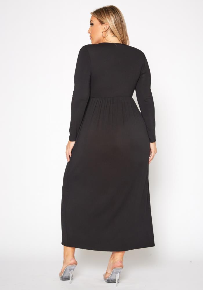 Plus Size Women's Basic Long Sleeve Fit & Flare Maxi Dress - shopatkonus