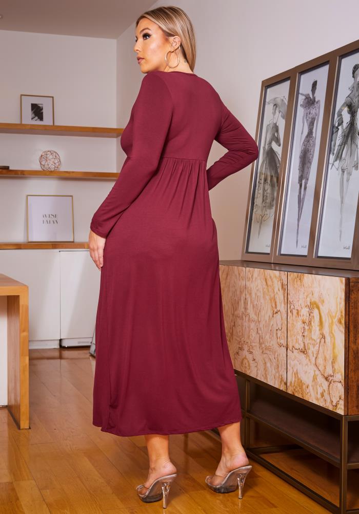 Plus Size Women's Basic Long Sleeve Fit & Flare Maxi Dress - shopatkonus