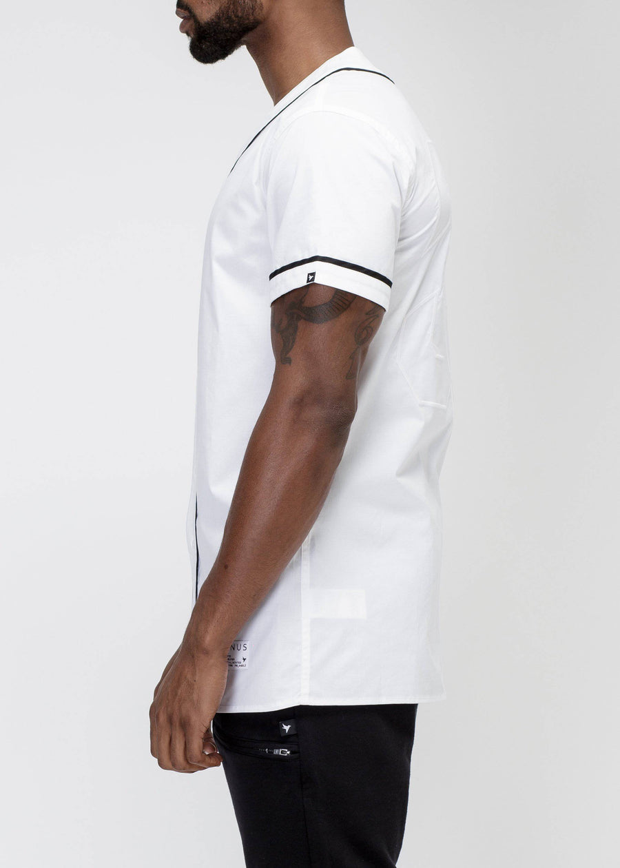 Konus Men's Woven Baseball Jersey Shirt in White - shopatkonus