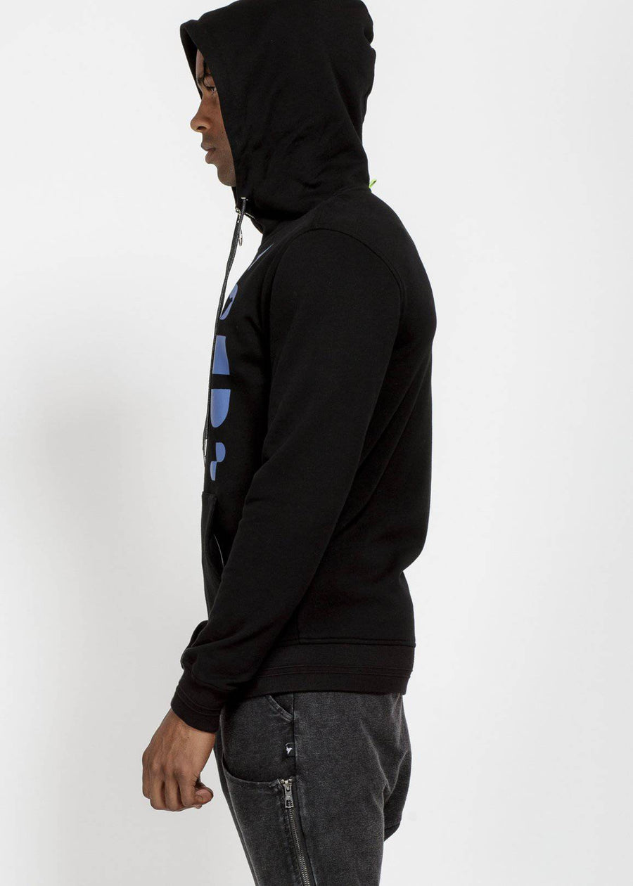Konus Men's Mock Neck Zip Up Hoodie with Print in Black - shopatkonus
