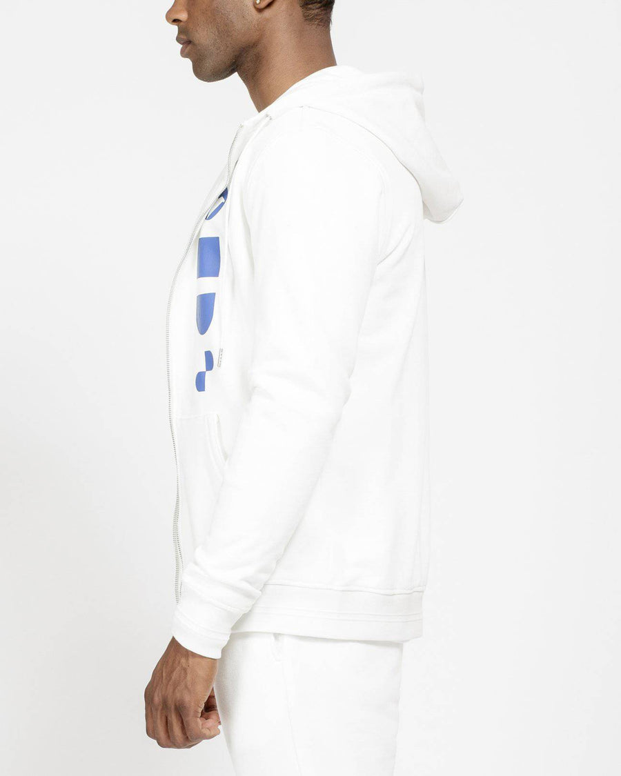 Konus Men's Mock Neck Zip Up Hoodie with Print in White - shopatkonus