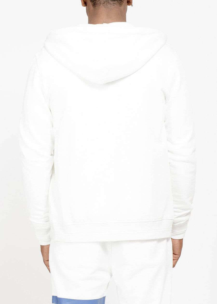 Konus Men's Mock Neck Zip Up Hoodie with Print in White - shopatkonus