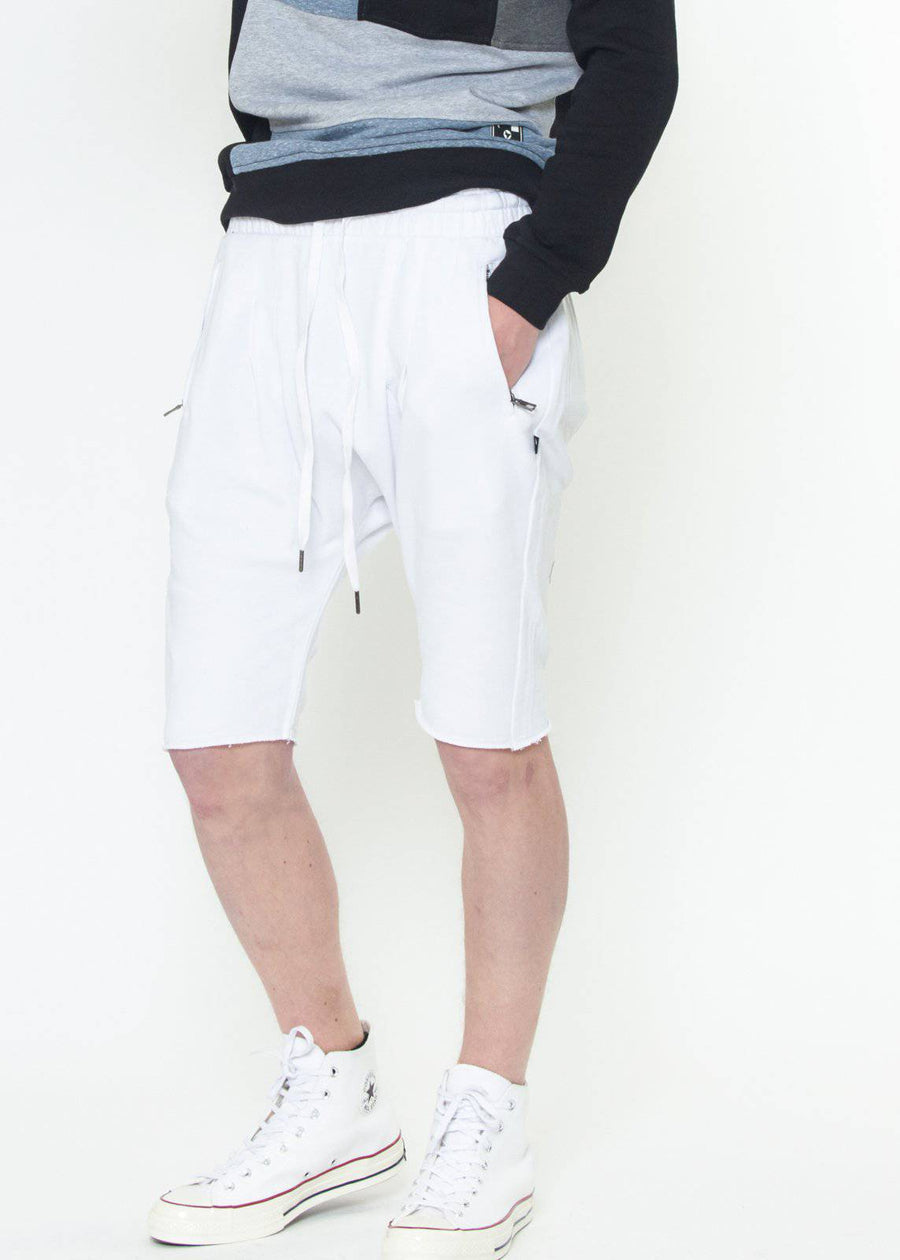 Konus Men's Cutoff French Terry Shorts in White - shopatkonus
