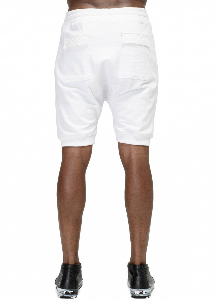 Konus Men's Drop Crotch Shorts Contrast Pockets in White - shopatkonus