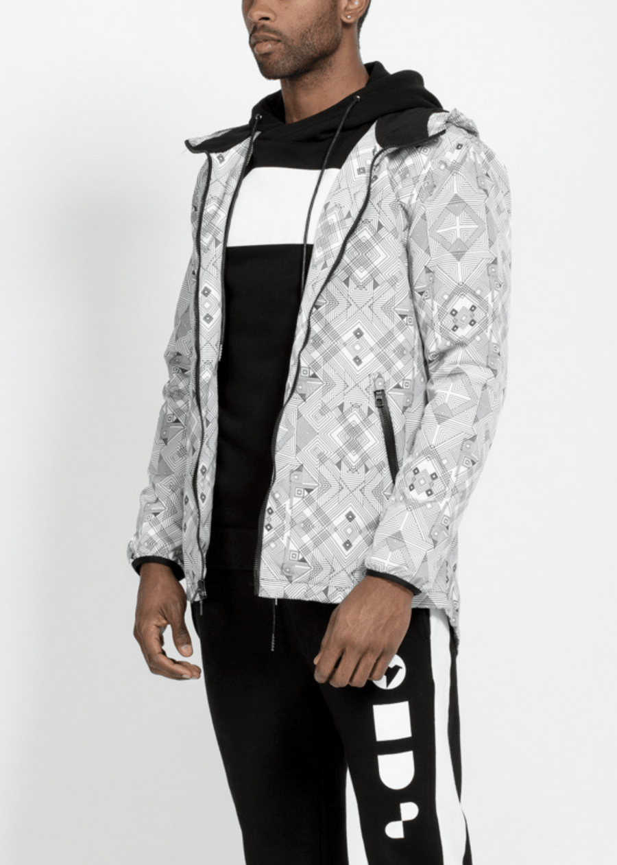 Konus Men's Tech Graphic Wind Breaker Jacket in White - shopatkonus