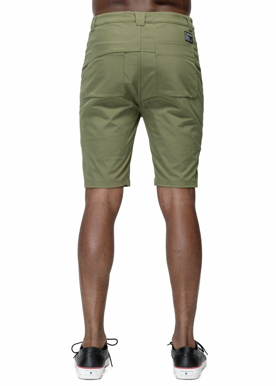Konus Men's Shorts w/ Asymmetrical Zipper Fly in Olive - shopatkonus