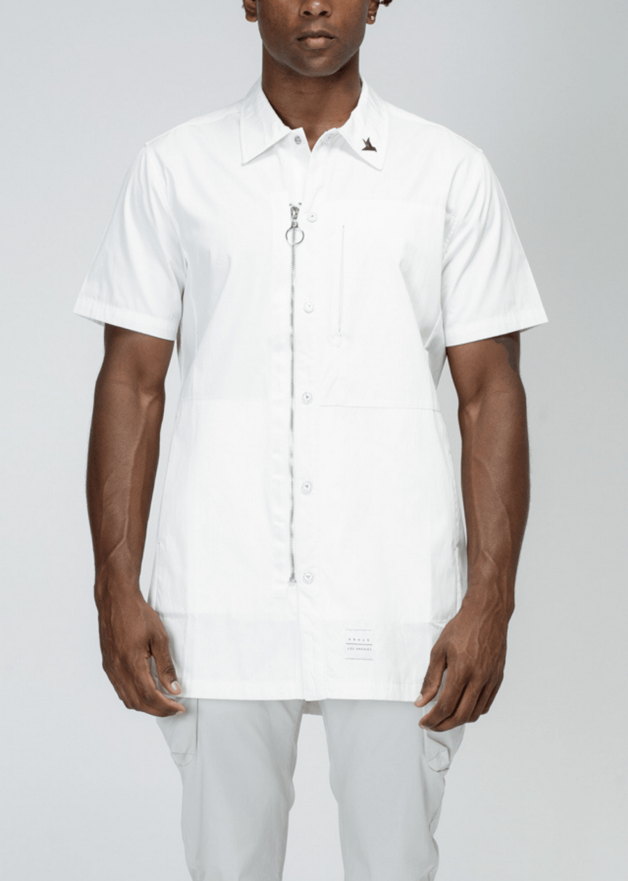 Konus Men's Collared Button Up/Zip Up Shirt in White - shopatkonus
