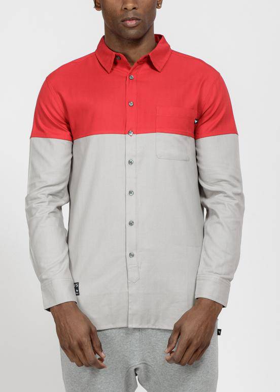 Konus Men's Cutblock Button Up Shirt in Grey - shopatkonus