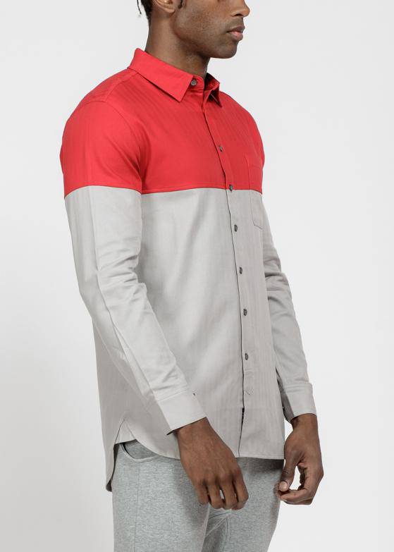 Konus Men's Cutblock Button Up Shirt in Grey - shopatkonus