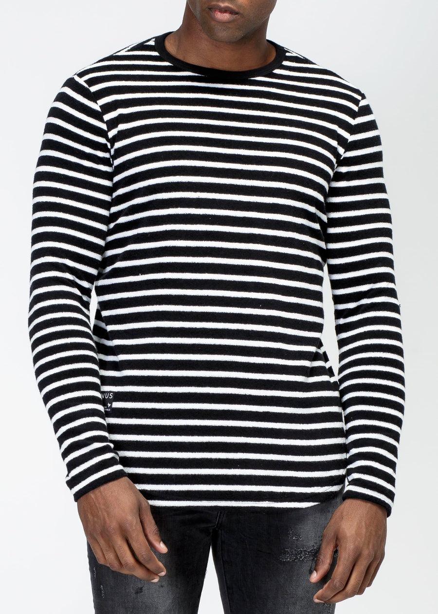 Konus Men's Scalloped Stripe Long Sleeve Tee in Black - shopatkonus