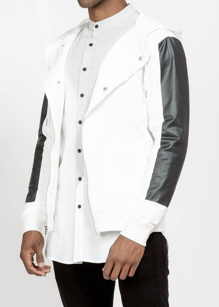 Konus Biker Hoodie with Block Print on Sleeves in White - shopatkonus