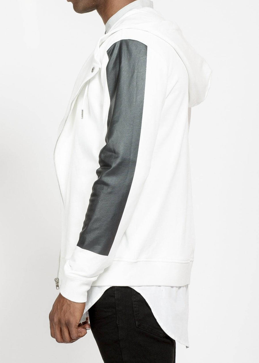 Konus Biker Hoodie with Block Print on Sleeves in White - shopatkonus