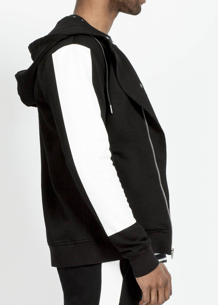 Konus Biker Hoodie with Block Print on Sleeves in Black - shopatkonus