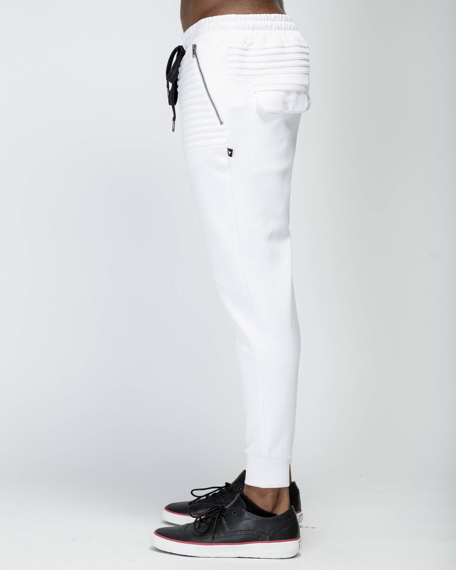 Konus Men's Trackpants with Pin Tuck Detail in White - shopatkonus
