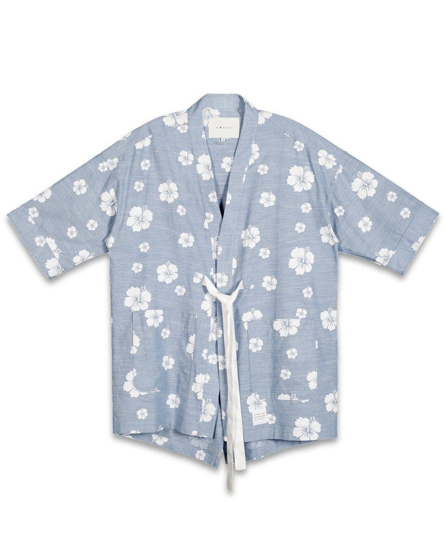 Konus Men's Kimono Shirt w/ Floral Print in Blue - shopatkonus