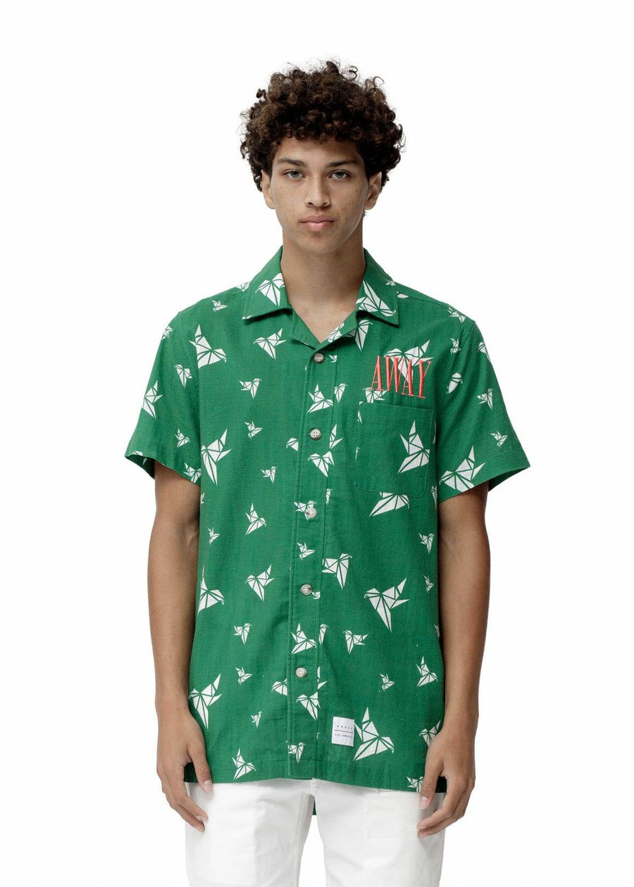 Konus Men's Green Revere Collar Shirt in Bird Pattern - shopatkonus