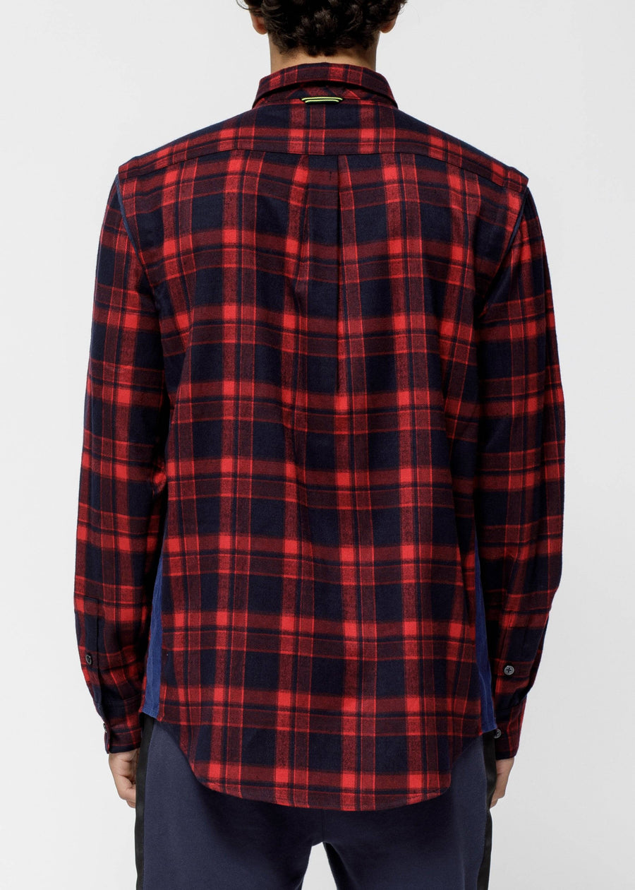 Konus Men's Long Sleeve Flannel Shirt With Side Panel in Red - shopatkonus
