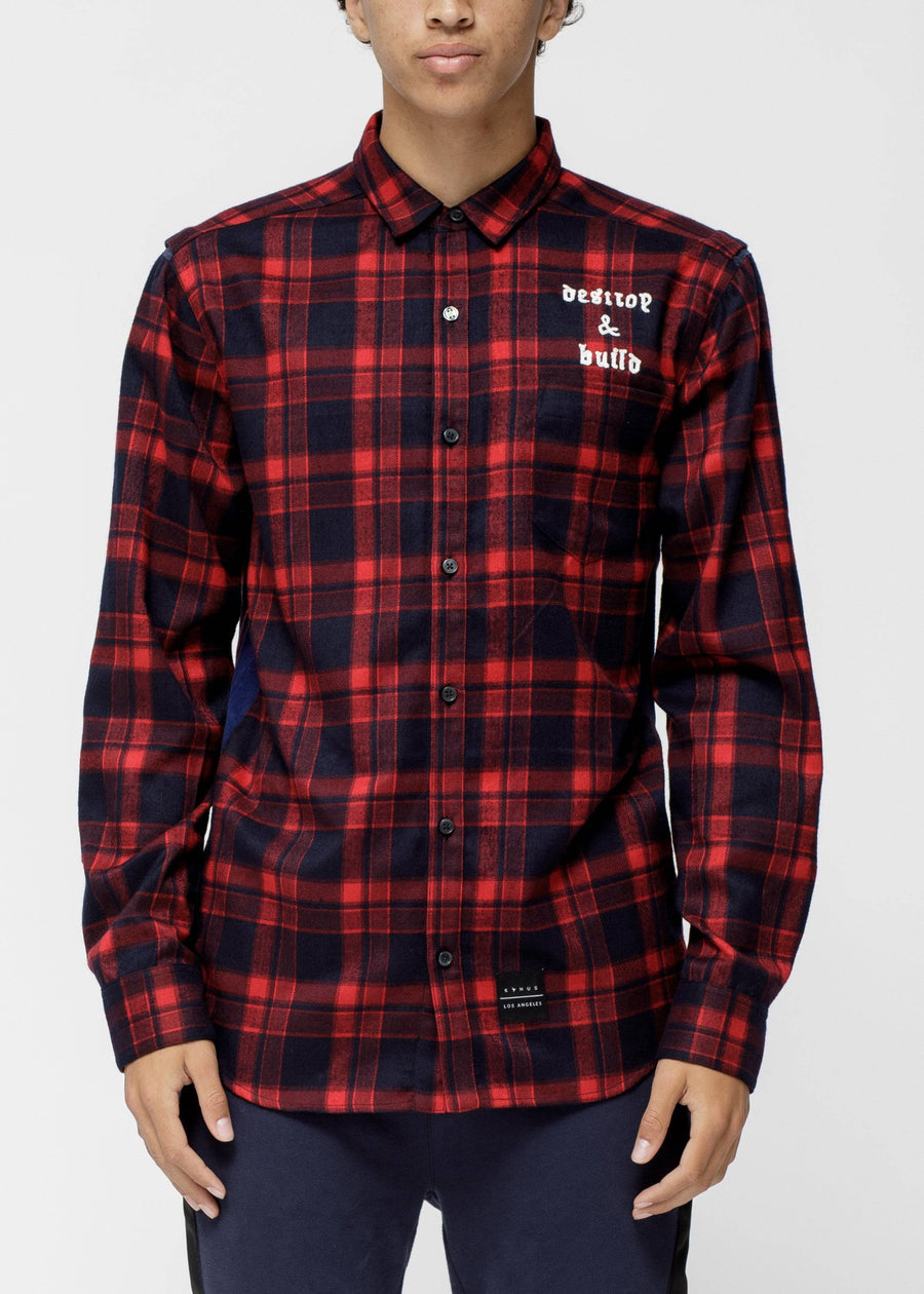 Konus Men's Long Sleeve Flannel Shirt With Side Panel in Red - shopatkonus