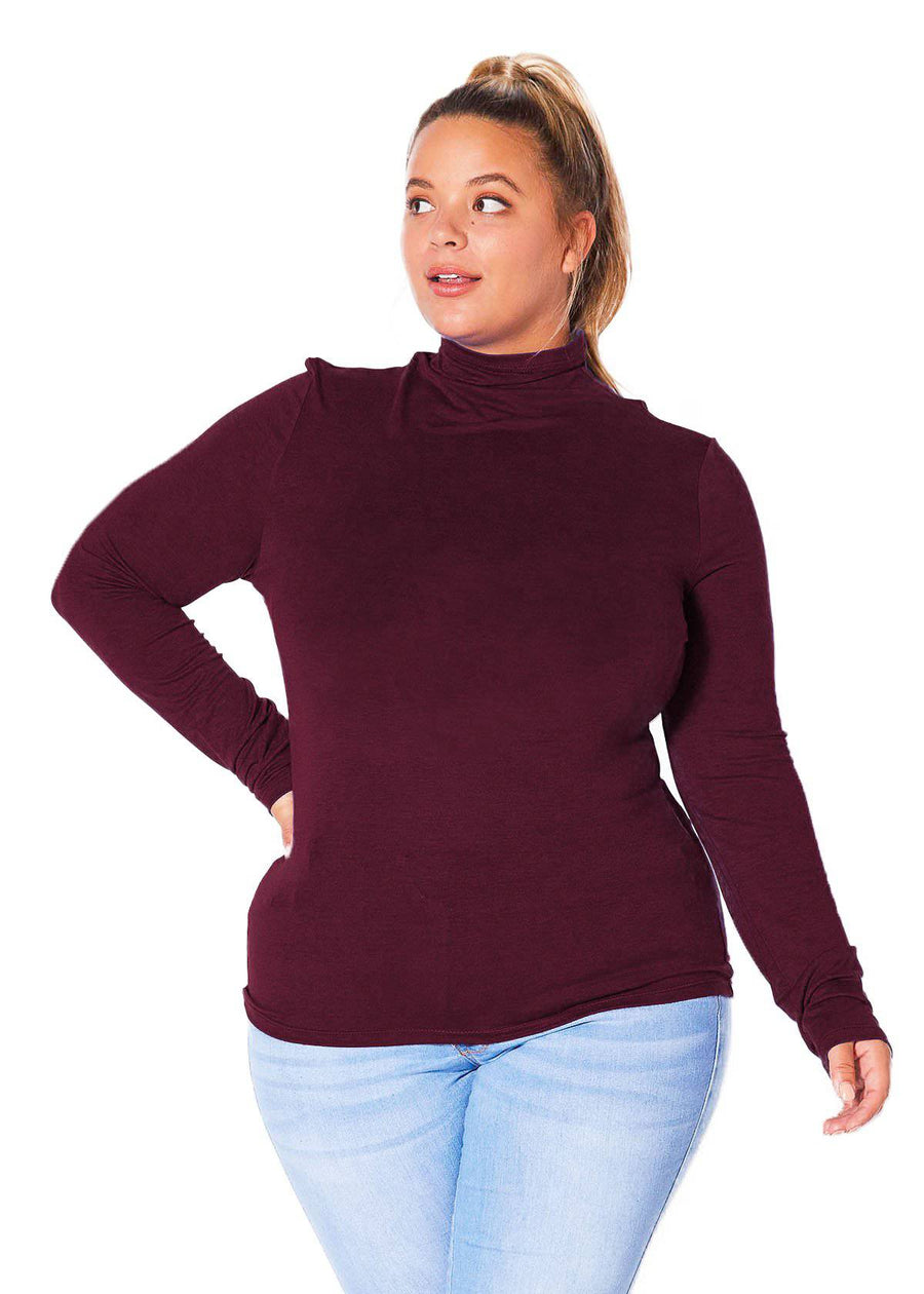 Plus Size Long Sleeve Turtle Neck Fitted Top - shopatkonus