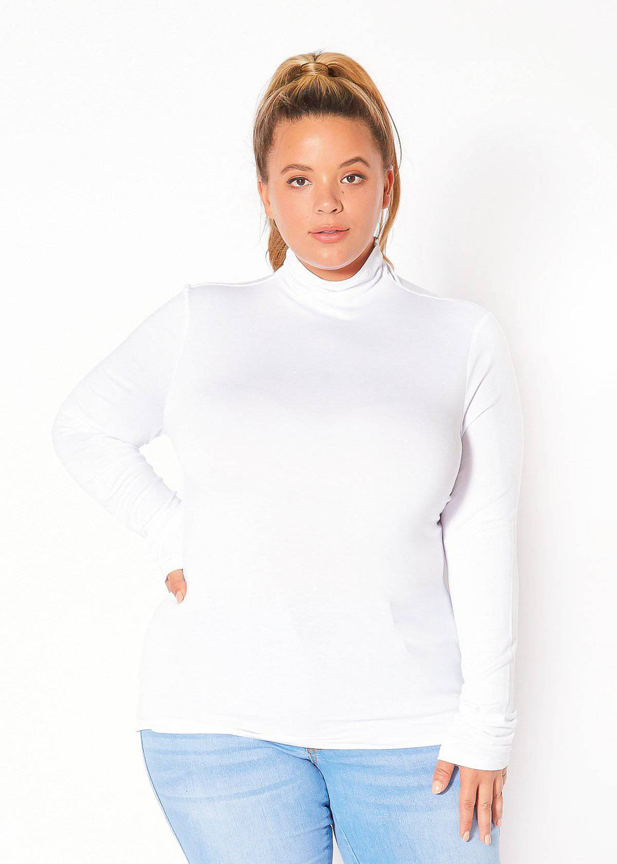 Plus Size Long Sleeve Turtle Neck Fitted Top - shopatkonus
