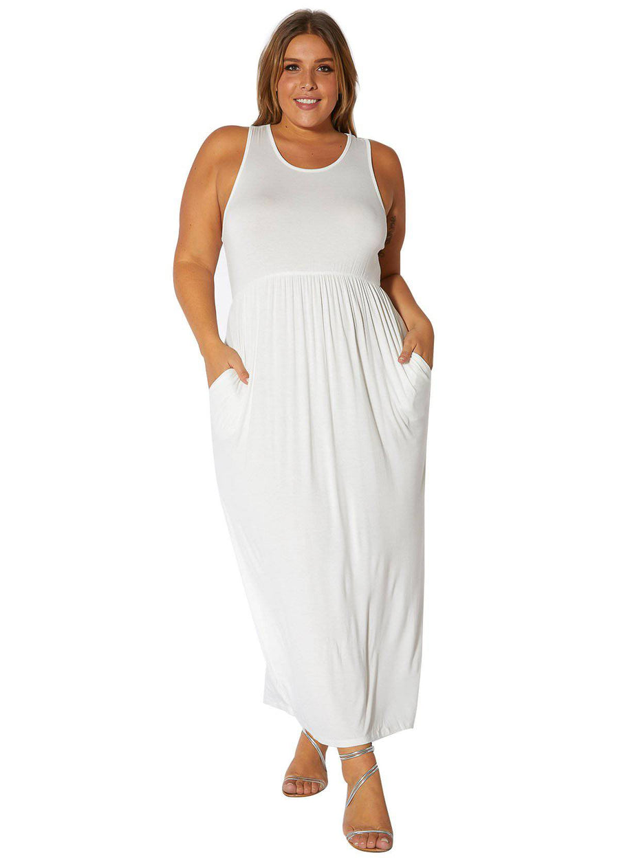 Plus Size Womens Sleeveless Pleated Maxi Dress - shopatkonus