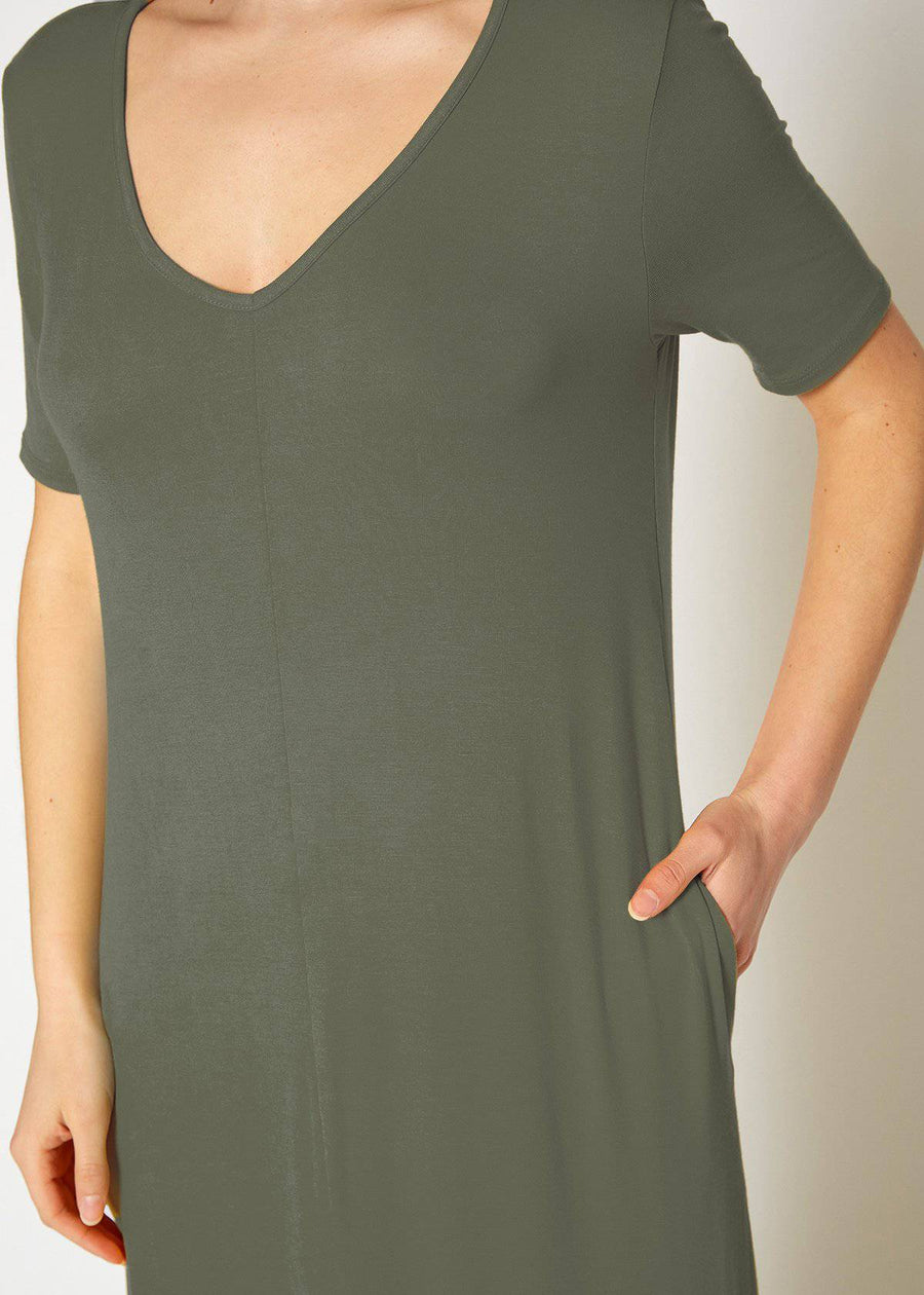 V-neck Short Sleeve Maxi Dress With Pockets - shopatkonus