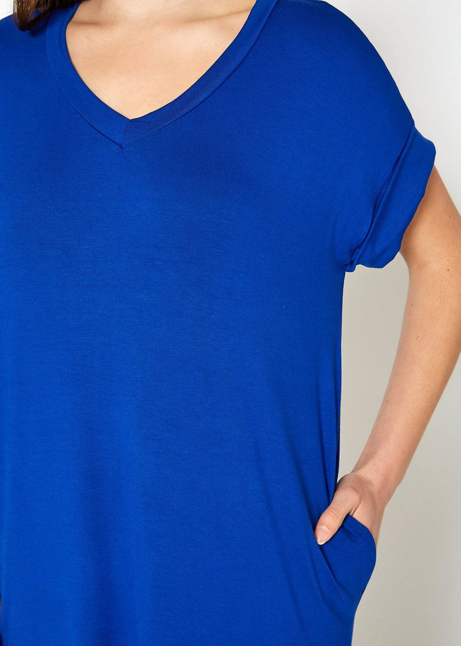 Women's Round Neck T-shirt Dress With Pocket - shopatkonus