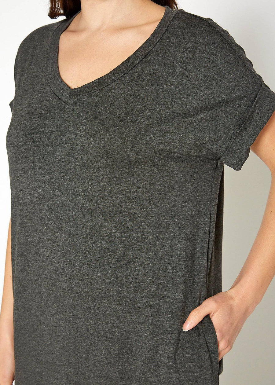 Women's Round Neck T-shirt Dress With Pocket - shopatkonus