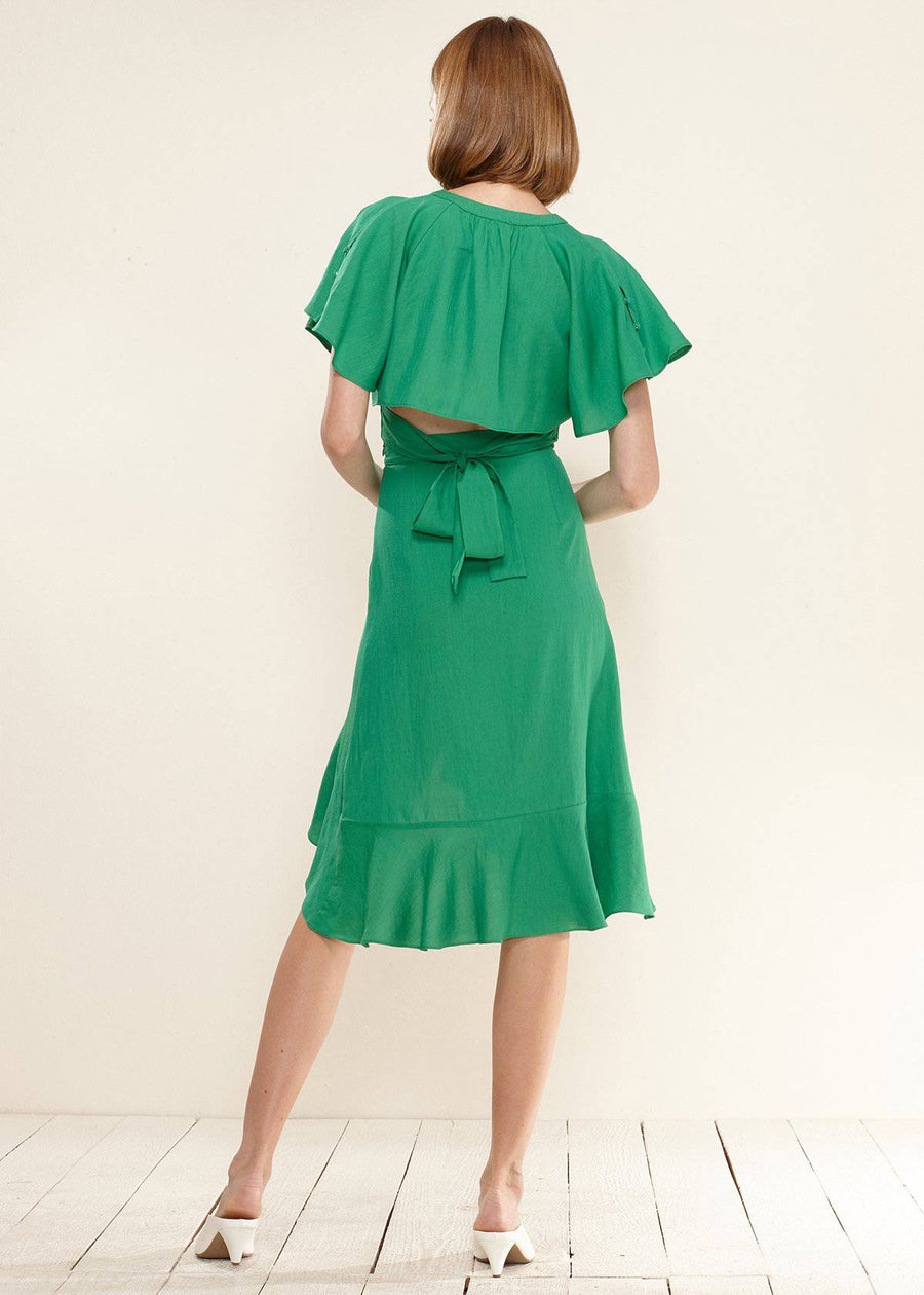 Women's Asymmetrical Hem Button Front Skirt in Kelly Green - shopatkonus