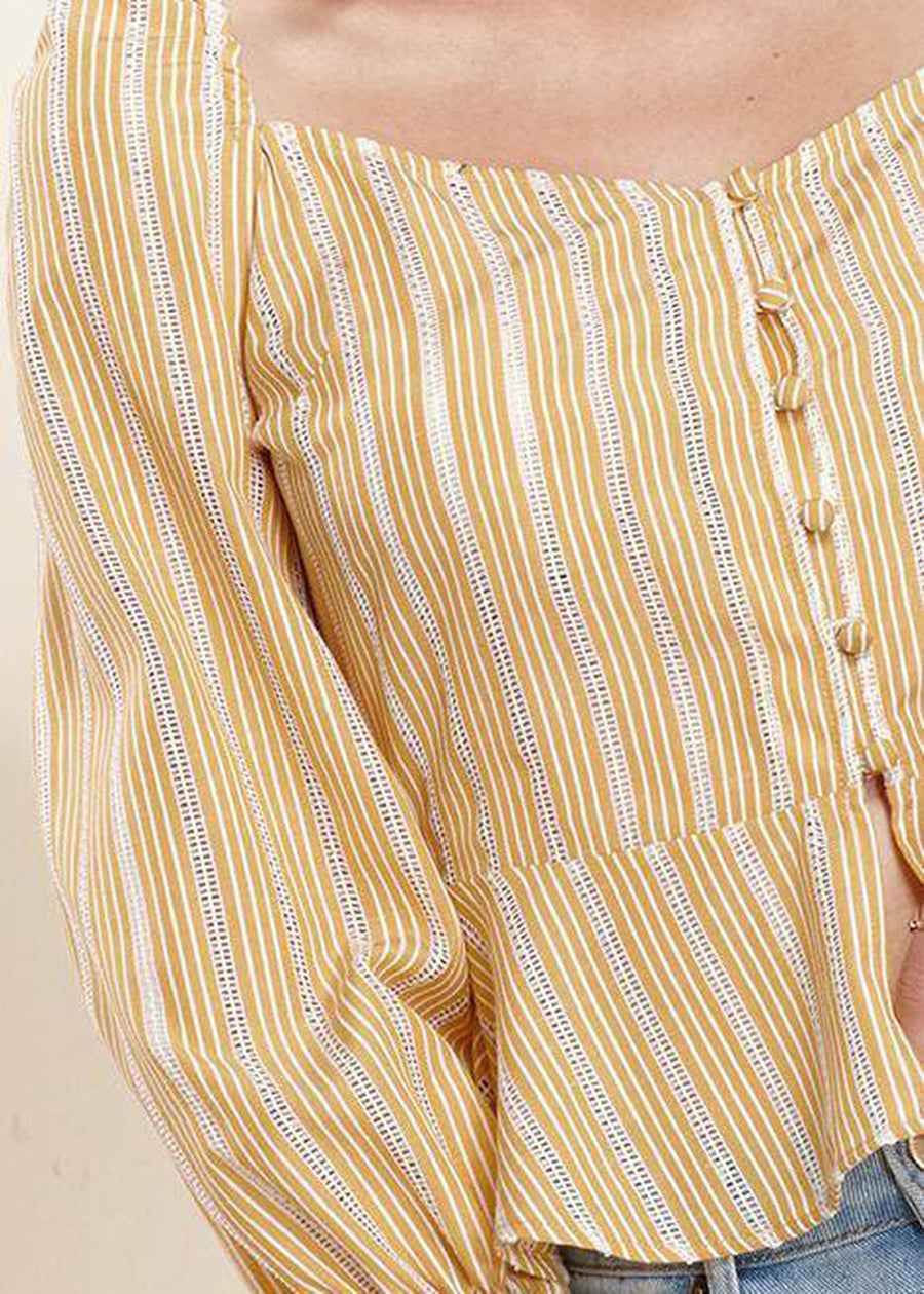 Stripe Off Shoulder Blouse in Yellow - shopatkonus