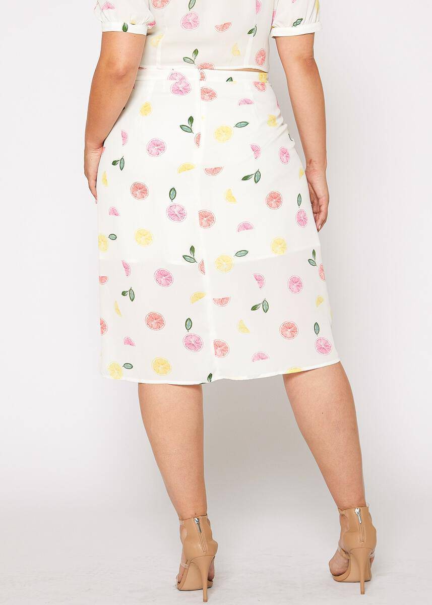 Plus Size Fruit Punch Button Front Midi Skirt in Fruit Punch - shopatkonus