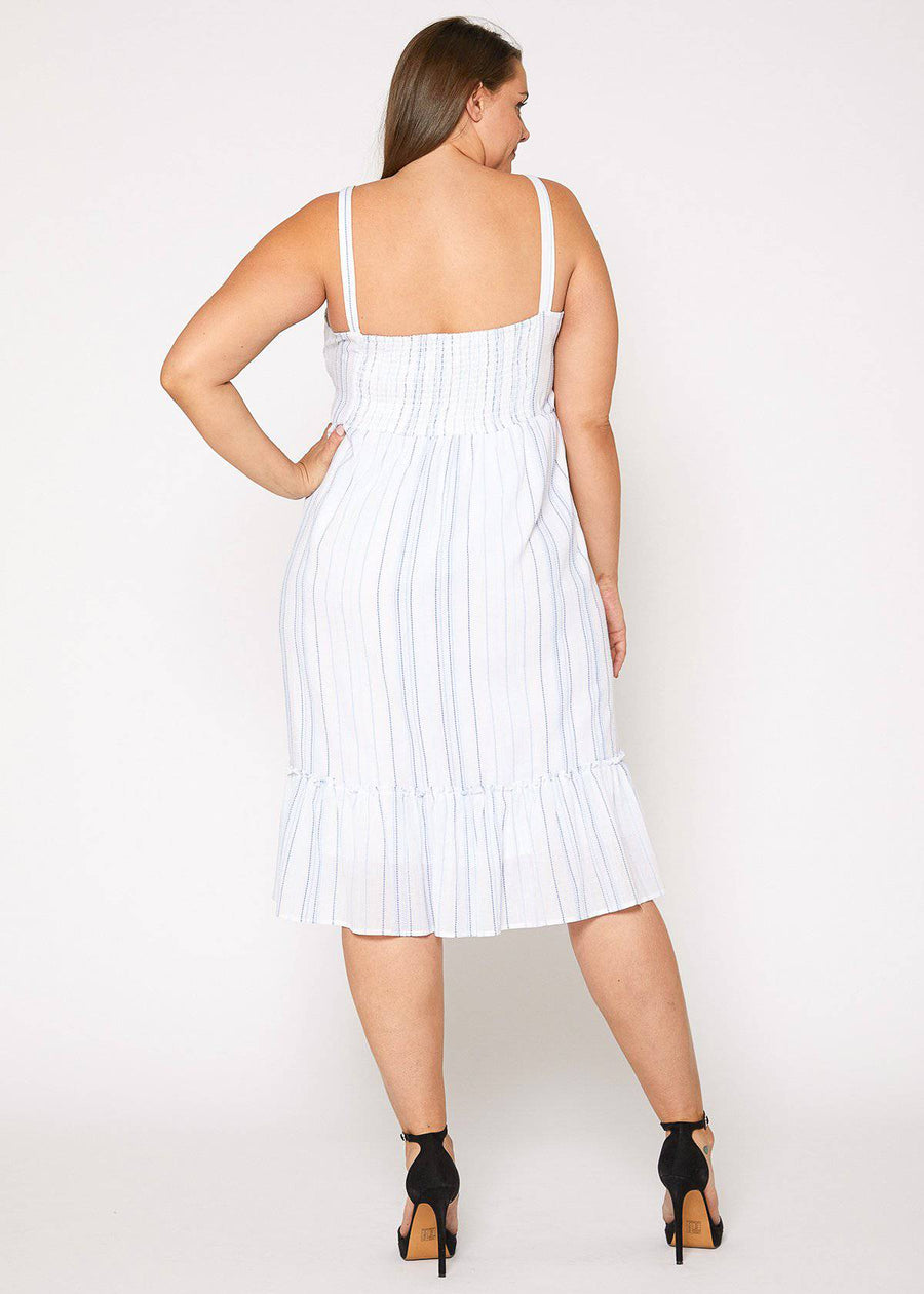 Plus Size Tie Front Hem Midi Dress in Oceanstripe - shopatkonus