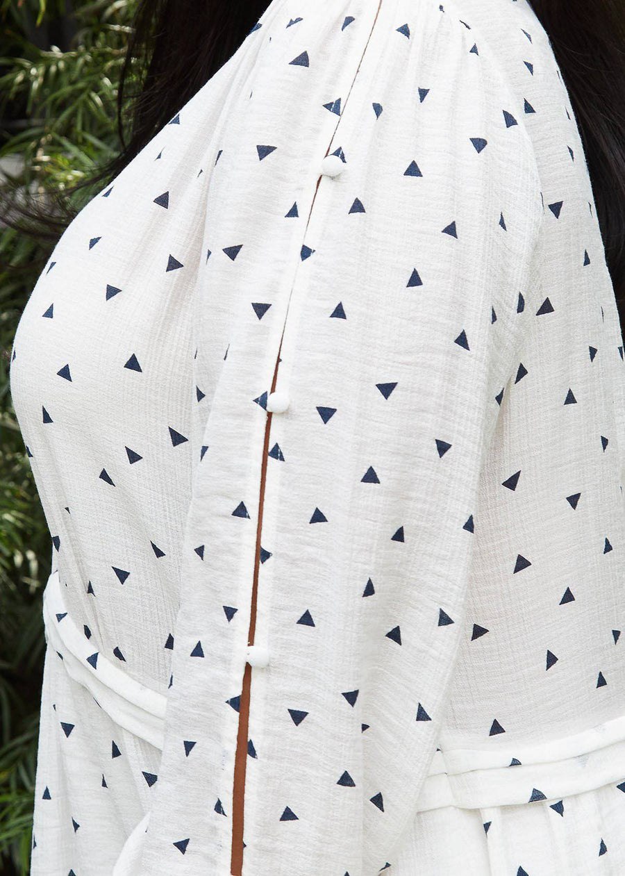 Plus Size Triangle Print Long Sleeve Dress in White Triangle - shopatkonus