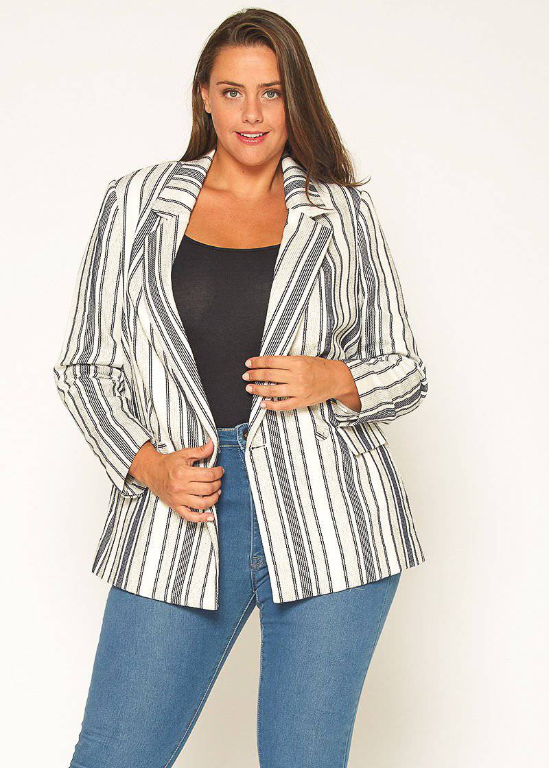 Plus Size Stripe Blazer in Bluewhite - shopatkonus