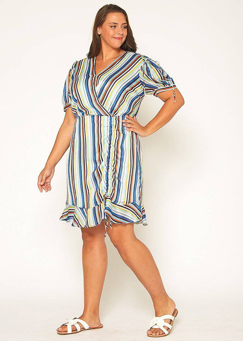 Plus Size Multi-color Ruched Dress in Beach-Multi - shopatkonus