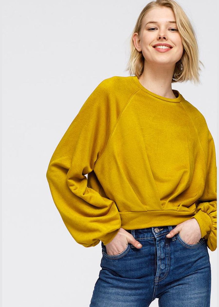Women's Crewneck Ruched Sleeve Sweatshirt - shopatkonus