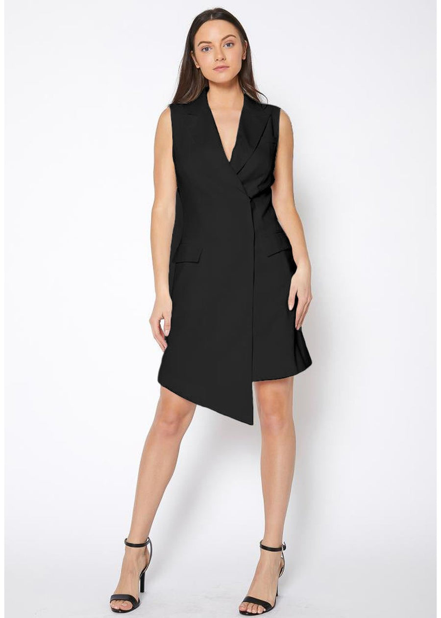 Women's Asymmetrical Sleeveless Blazer Dress - shopatkonus