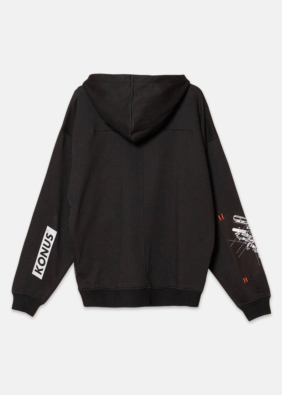 Konus Men's Logo Print Patch Hoodie in Black