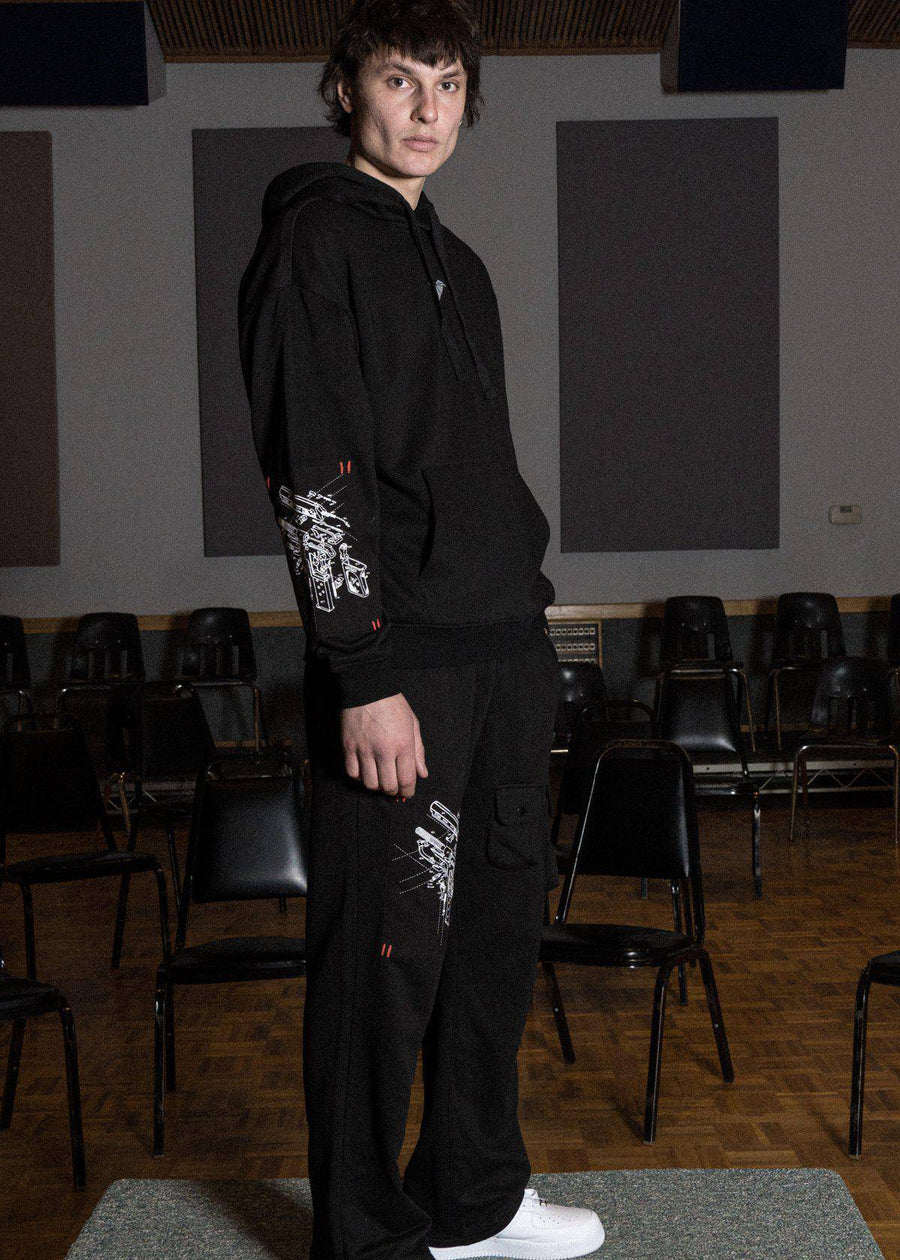 Konus Men's Logo Print Patch Hoodie in Black