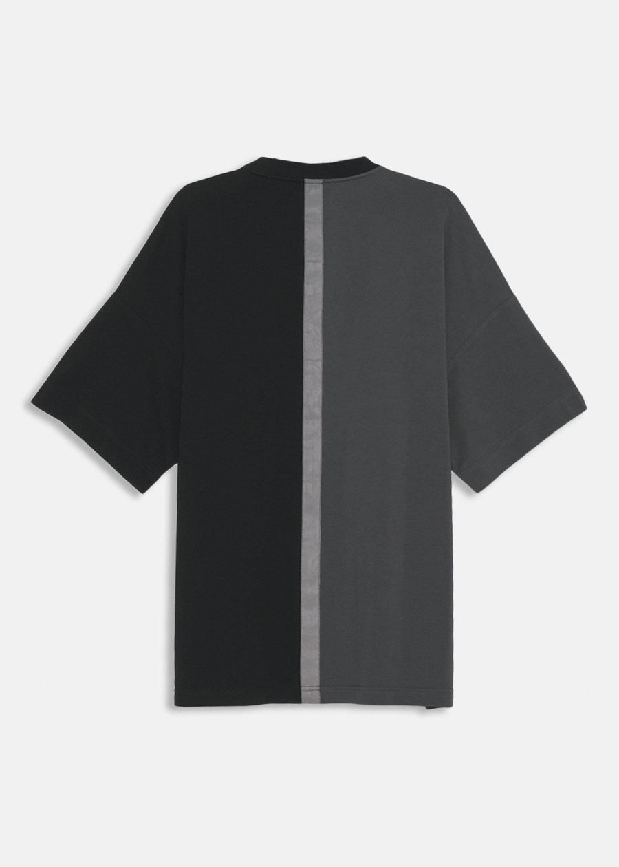 Color Blocked Oversize Tee with Reflective Tape in Black