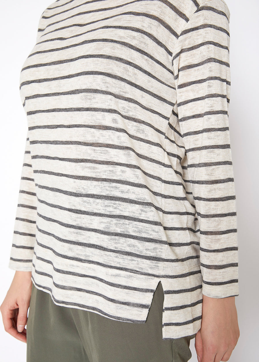 Women's Striped Light Top In Oatmeal Grey Stripe - shopatkonus