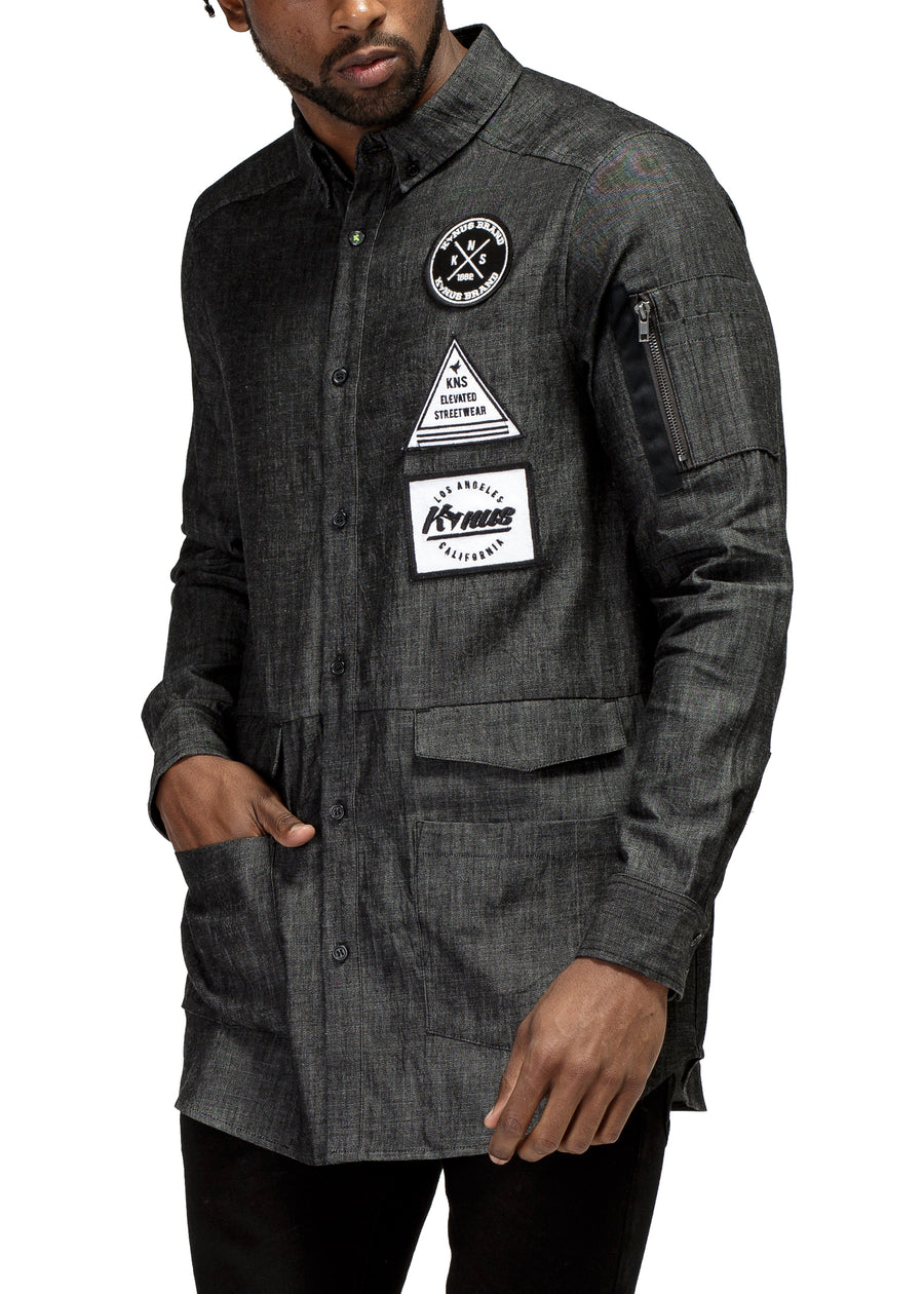 Konus Men's Essential Chambray Button Down Shirt in Charcoal Black - shopatkonus