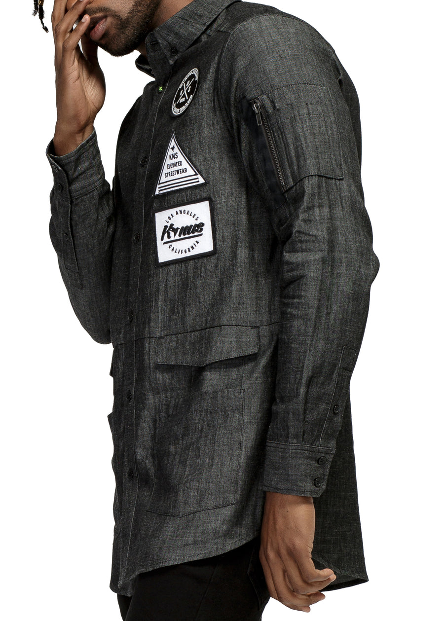 Konus Men's Essential Chambray Button Down Shirt in Charcoal Black - shopatkonus
