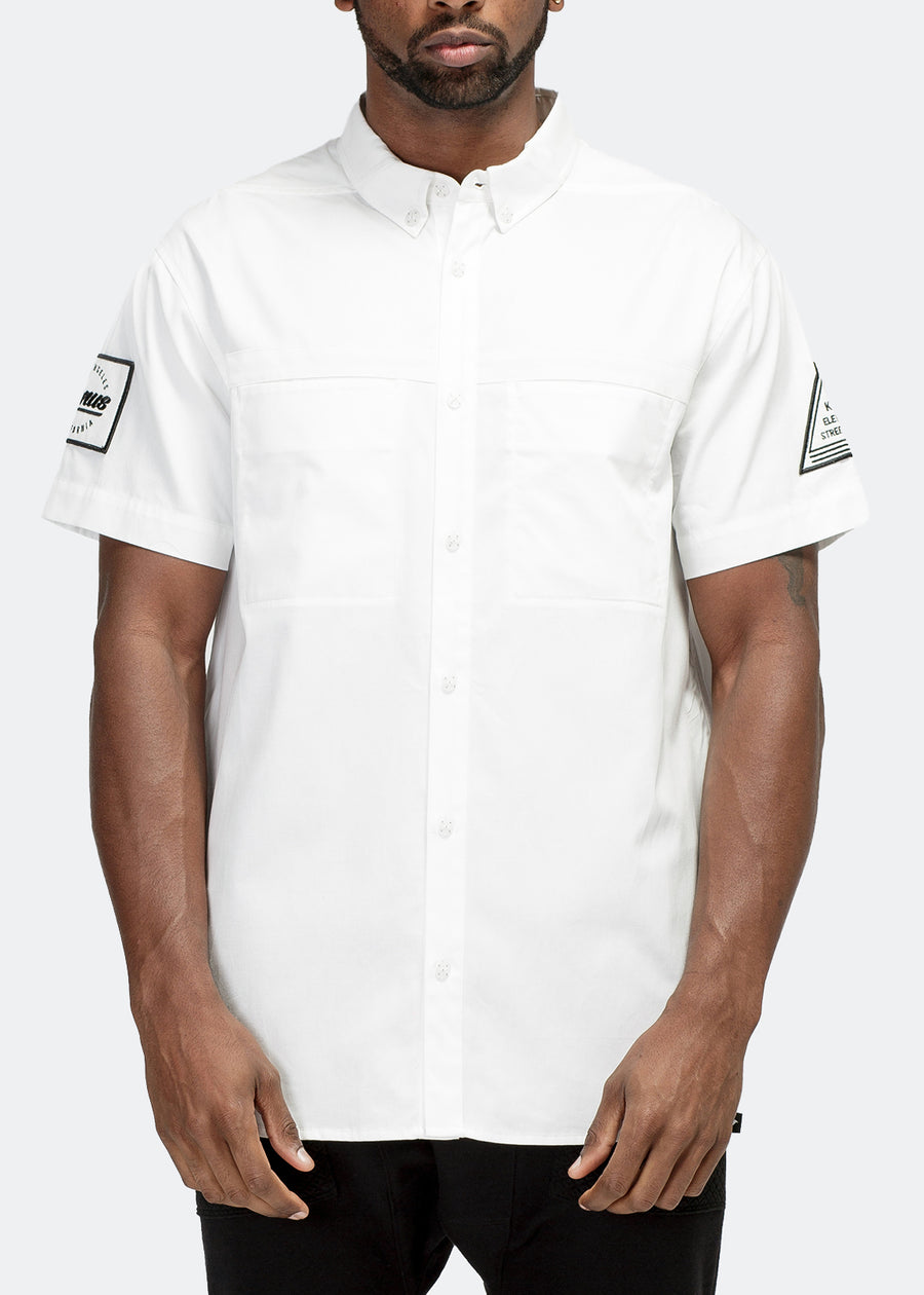 Konus Men's Reflective Short Sleeve Button Down in White - shopatkonus